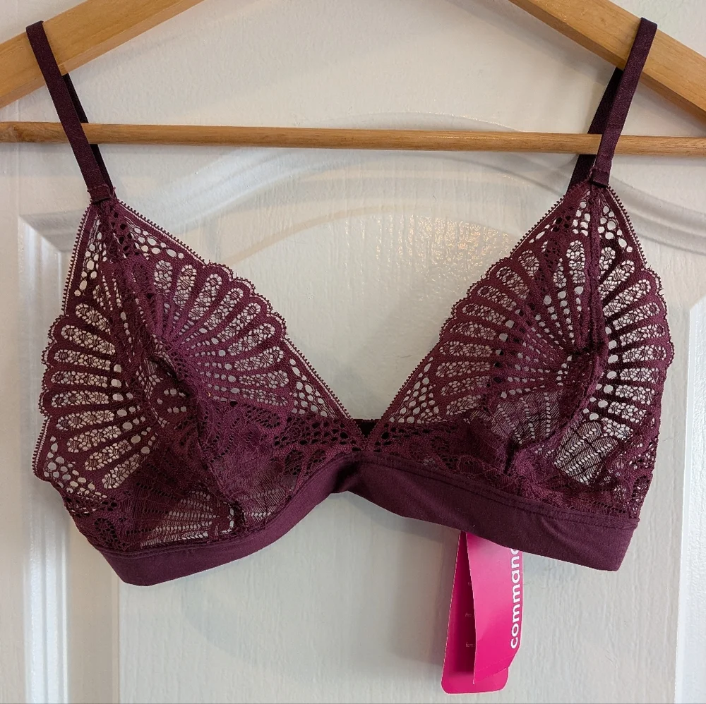 Commando Butter + Lace Bralette Pinot Burgundy Triangle Sheer Unlined Size S NWT